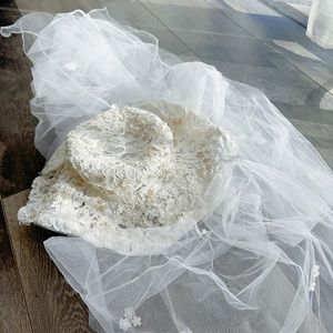 Vintage wedding hat with veil/ handmade/ beaded